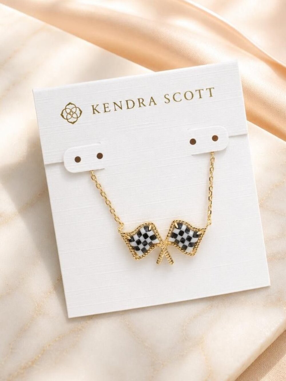 Kendra Scott Checkered Flag Gold Pendant Necklace